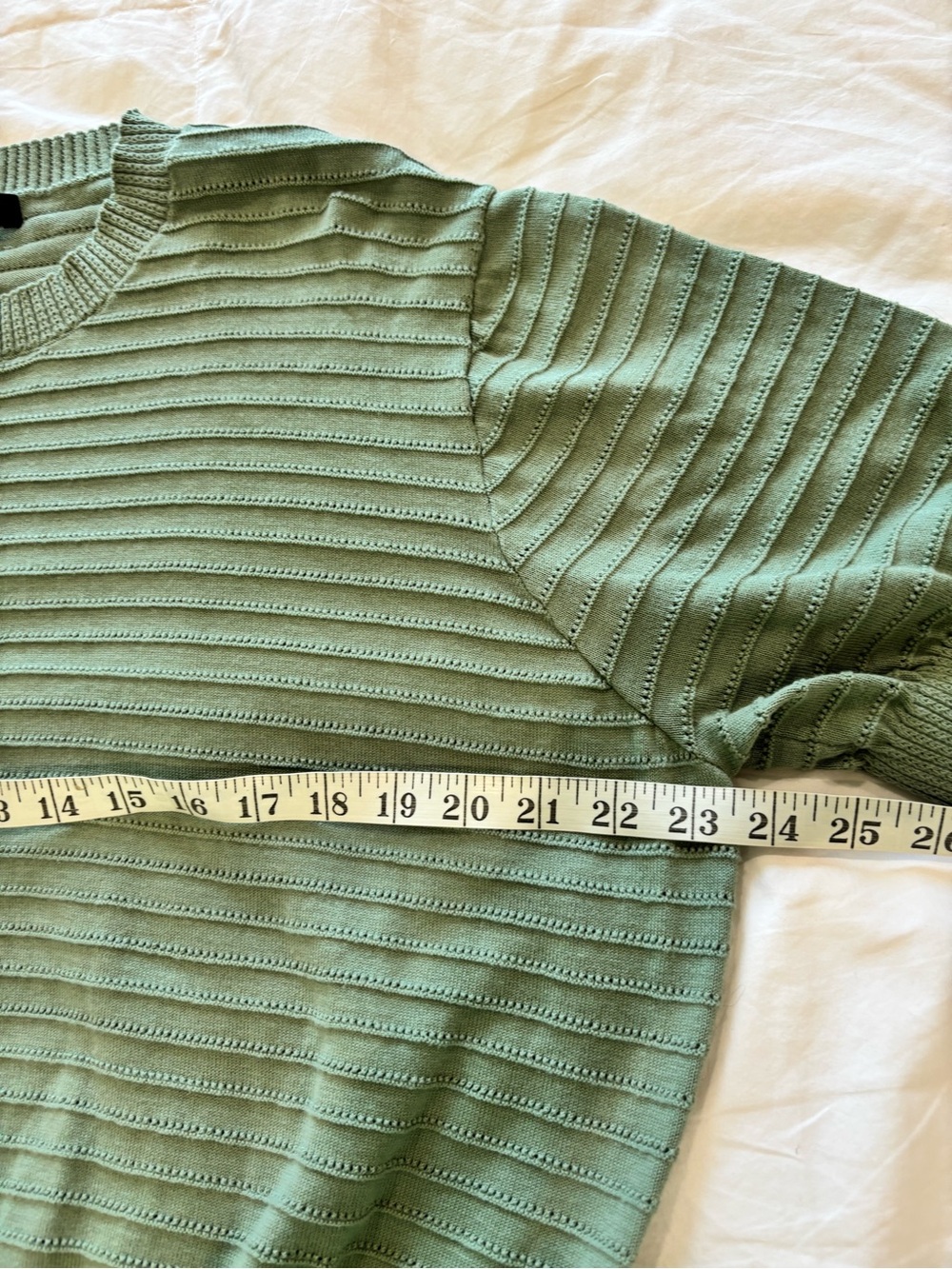 FRYE Sz XXL Sage Green Sweater Fine Gauge Cotton knit Ribbed Crew Short Sleeve - Picture 7 of 10